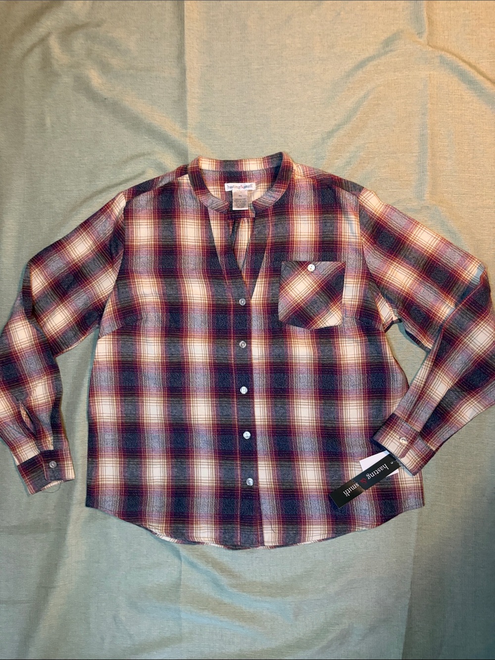 Women’s Plaid Button-Down Shirt in Burgundy and Cream